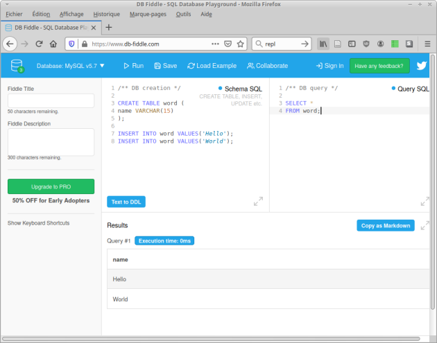 Introduction à DB Fiddle [Introduction aux bases de données]