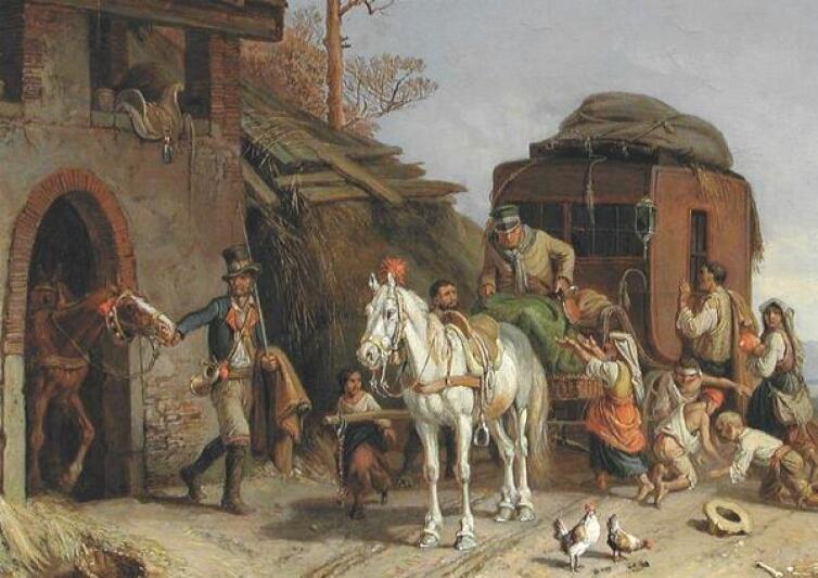 Changement de chevaux au relais de poste
