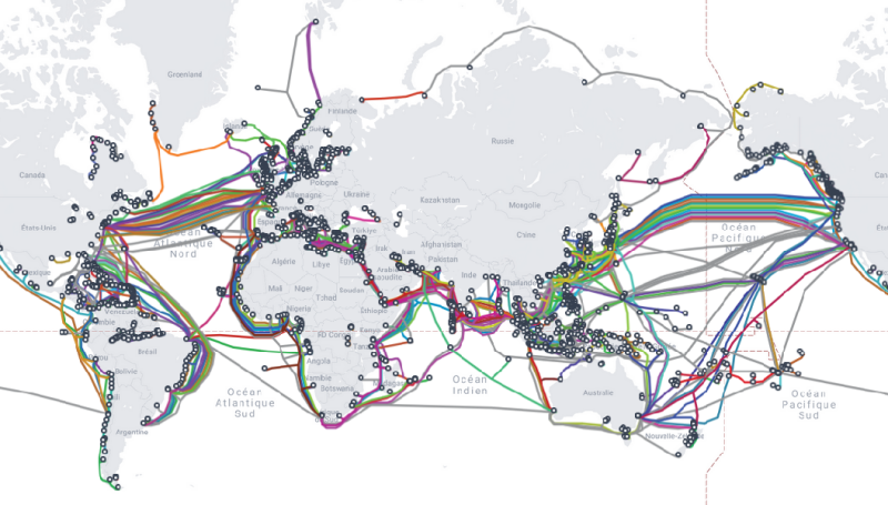 Carte des câbles sous-marins du réseau Internet (Monde, 2025)