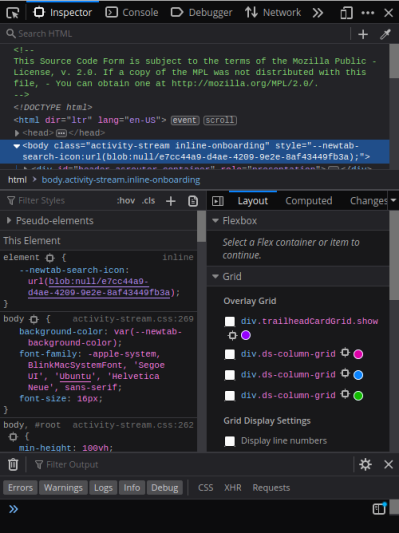 Outils de développement Firefox (F12)