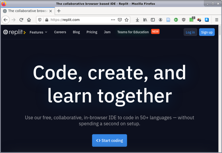 Accueil du site repl.it