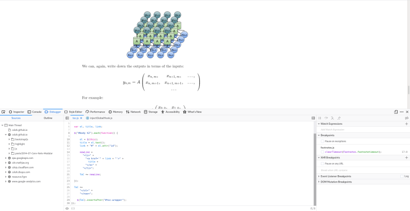 Aperçu du débogueur sur un article de blog (https://colah.github.io/)