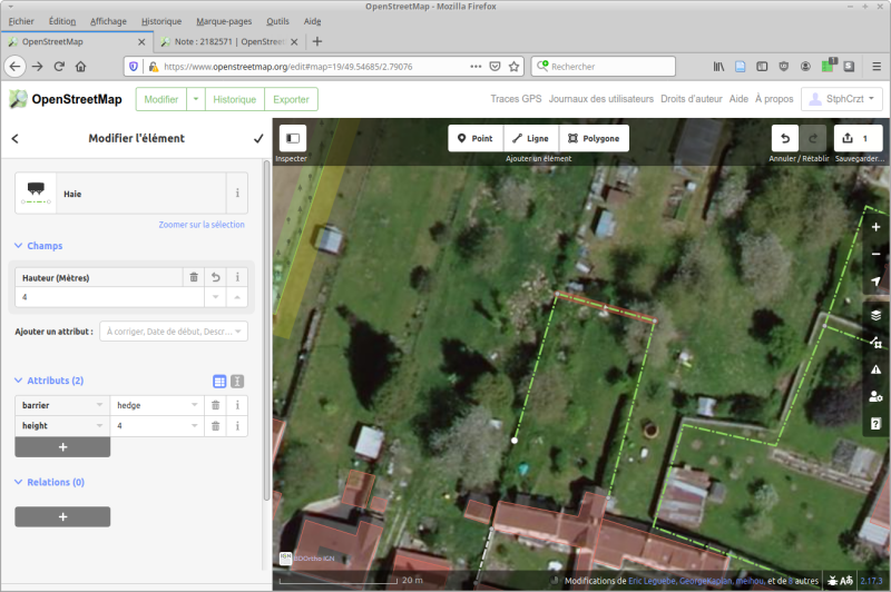 Ajout d'une haie sur OpenStreetMap