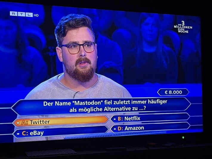 Mastodon passe à la télé (2023, équivalent en Allemagne de qui veut gagner des millions)