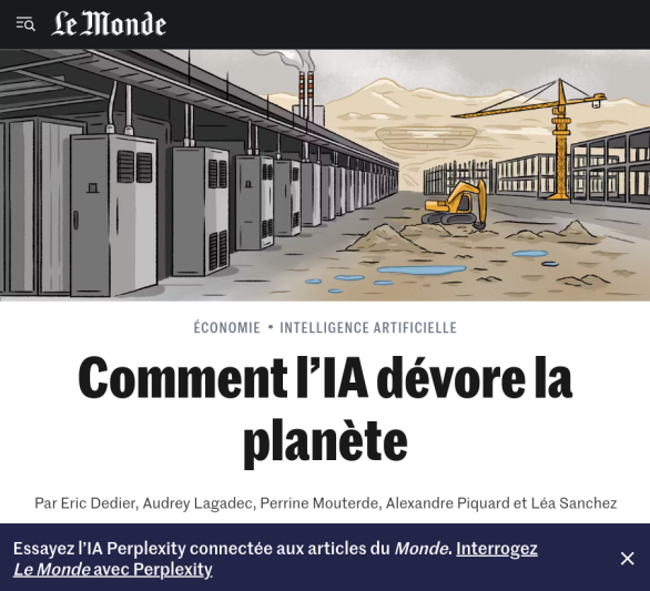 Comment l’IA dévore la planète (perplexité...)